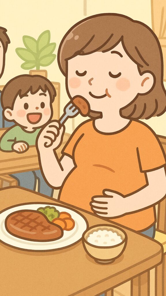 シーン7_ママもお肉でしっかり栄養補給