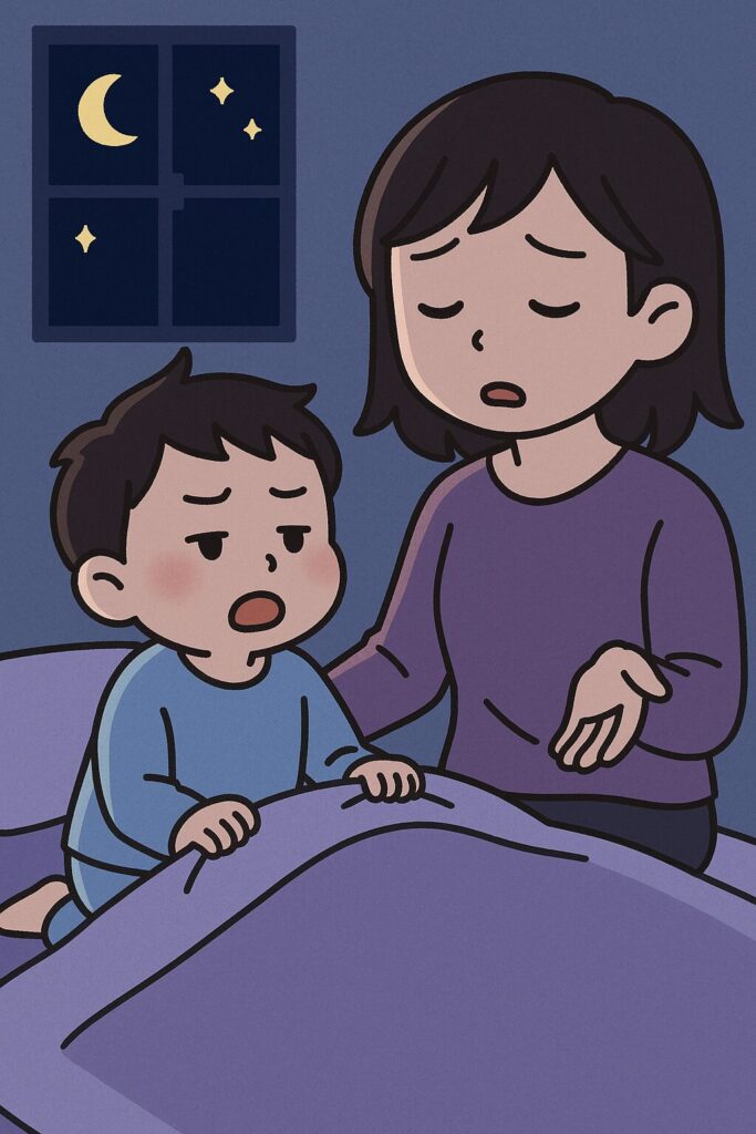 寝る前には呼吸が苦しそうで、布団に寝かせても「あっこ〜(抱っこ)」と何度も起き上がってしまい、なかなか寝つけず