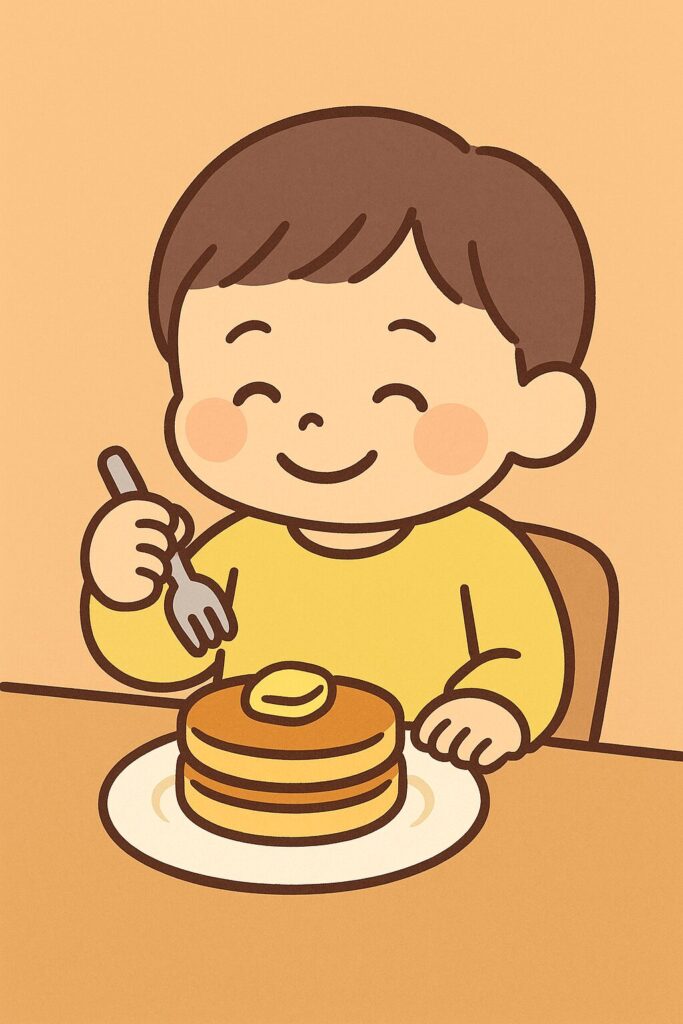 シーン5_パンケーキをゆっくり食べるアー君