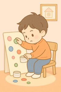シーン3_シール貼りに集中する姿
