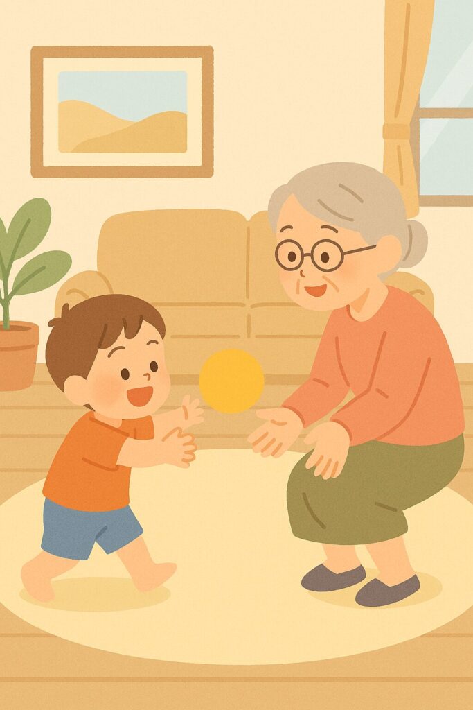 シーン7_おばあちゃんとボール遊びで大盛り上がり