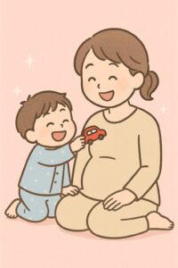 シーン7_トミカで仲直り（お風呂上がりにアー君がママの肩でトミカ遊びをして笑い合うシーン）