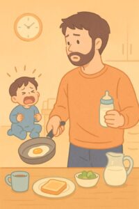 シーン2_朝の家事ラッシュとアー君の泣き声