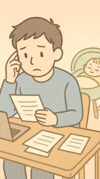 シーン3_書類との格闘と赤ちゃんのお昼寝